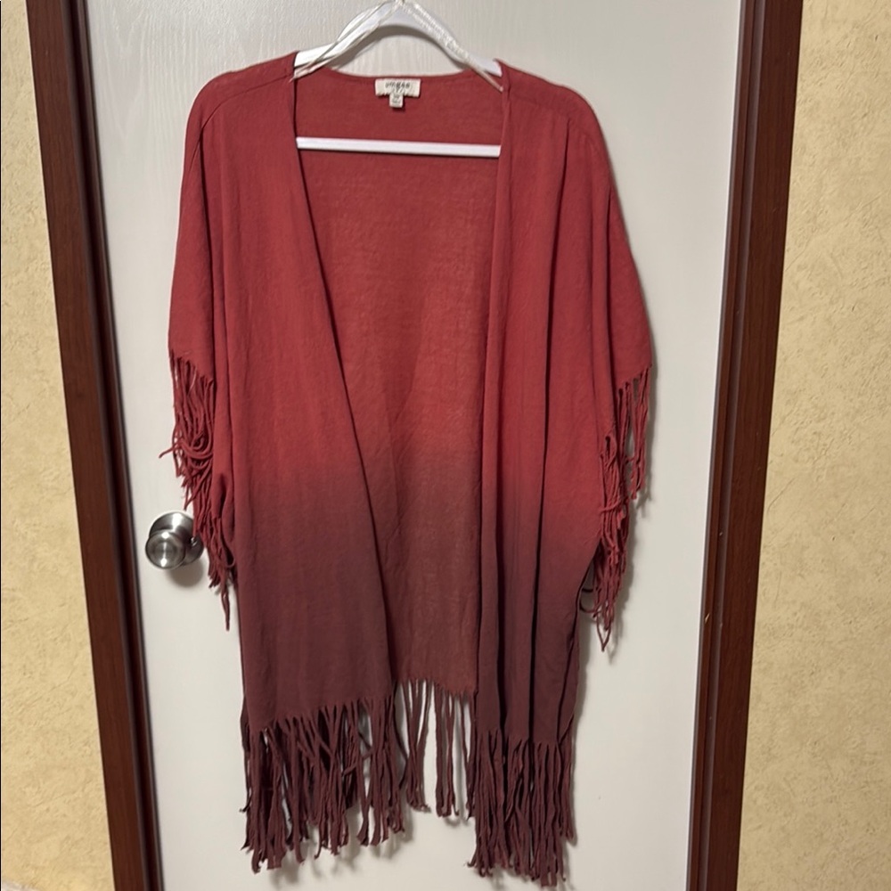 Umgee Red Fringe Open Cardigan Size S/M